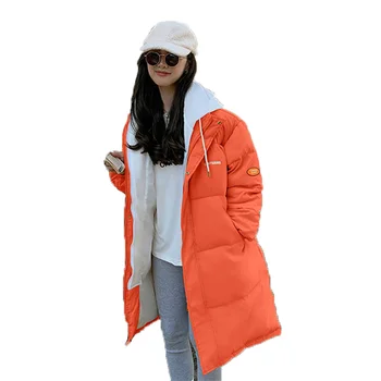 2021 Ново есенно-зимния пуховое памучни палто корейската версия, свободна жълто-розово-зелена мода дълго яке-парка с качулка N1131