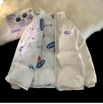 2023 Нова двустранен стеганая яке Y2K, зимни удебелена топло стеганая яке-пуховик, свободна памучен сако, дамско сако, палто