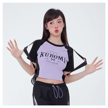 2023 Нова тениска Sanrio Cinnamoroll My Melody с къси ръкави, Секси топ с писмото принтом за Горещо Момиче, Жена Годишният Универсален Кратък