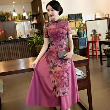 2023 традиционното китайското винтажное рокля, шифоновое рокля с националния цветисти принтом, подобряване на източното вечерна рокля чонсам, vestido