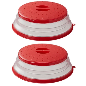 2X Сгъваема капак за микровълнова спрей, шапка за храни за микровълнова тави с капаци (червен)