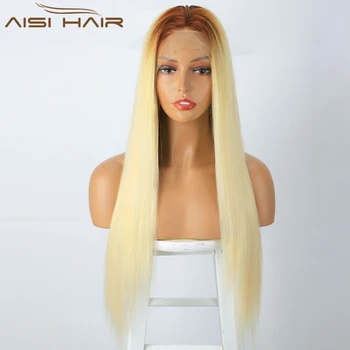 AISI HAIR, синтетични перука на дантели, дълга права blond, 13*4, завързана на перука от устойчиви на топлина влакна, косми, за жени, използвани ежедневно и за cosplay