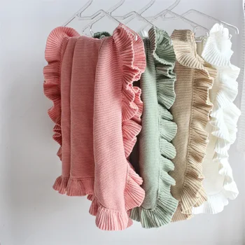 Crochet бебешки одеала за новородено, пеленание с волани, завивки за деца, спално бельо за бебета, одеало, памучен кош за новородено, пеленание за инвалидни колички