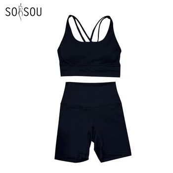 SOISOU, найлонов комплект за йога, женски спортен костюм, велосипедни шорти, монтиране на еластична кратък лигавник, подвижни, сутиени, дамски дрехи
