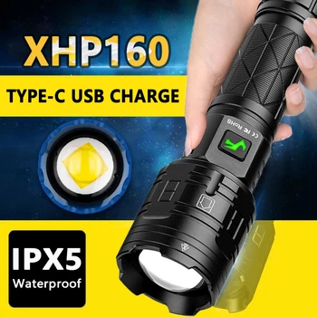 XHP160 led фенерче с увеличение, 5000ЛМ, акумулаторна фенерче, най-ярката тактика къмпинг, най-мощните фенери