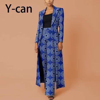 Африкански женски комплект, костюм от 2 теми, традиционна яке с дълъг ръкав, палто и панталони с принтом на Анкара, офис, бизнес и ежедневни облекла Y2326002