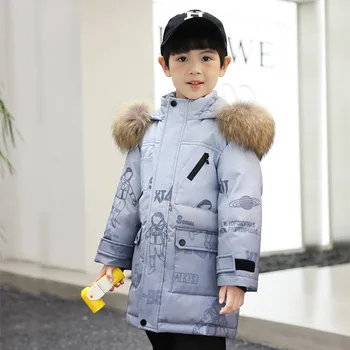 Бебешко яке на утином топола за момчета, паркове, зимно, дълго палто с качулка наклон цвят, детско палто с принтом, плътна топли дрехи, връхни дрехи