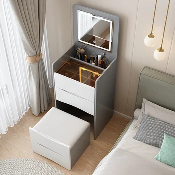 Бели луксозни скринове, тоалетен огледало, минималистичные скринове за спалня, женски кутия за грим, мебели за малък апартамент Schminktisch