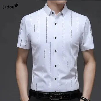 Бизнес офис ежедневната мъжка риза с къс ръкав и принтом, лятна мъжки дрехи 2023, универсална однобортная риза поло с деколте