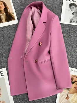 Виолетово-розов костюм с метални копчета, палта, нов дизайн на британския стил, пролетта и есента двубортный костюм, женски блейзър