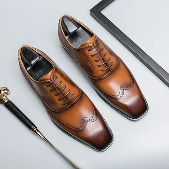Висококачествени Мъжки Обувки-Oxfords, Класически Кожени Обувки Ръчна Изработка За Мъже, Кафяв, Черен Бизнес Обувки, Мъжки Вечерни Модела Обувки