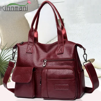 Дамска чанта за през рамо в ретро стил от изкуствена кожа, луксозна голяма ежедневна чанта-тоут, дамски модни проста чанта-месинджър през рамо голям размер