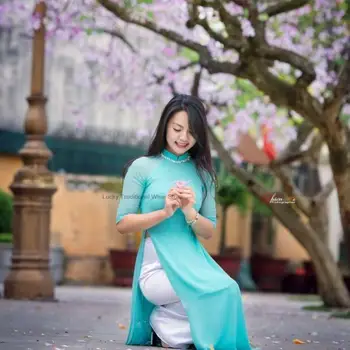дамски аодай виетнамски традиционни дрехи ад дай виетнамски роба и панталони виетнамски традиционни дрехи супериорна комплект дрехи чонсам