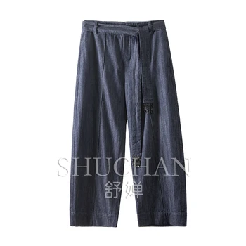 Дамски памучни панталони-карго SHUCHAN, женски зреещи, ежедневни панталони с дължина до глезена с висока талия