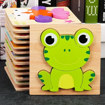 Детски играчки Дървени 3D пъзели форми Танграм Обучение мультяшные животни Интелект пъзели, играчки за деца, развиване на