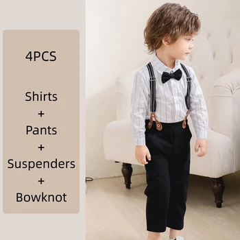 Детски костюми, официални комплект за момчета, джентльменские ризи с дълги ръкави, плъзгачи на подтяжках, панталони с пеперуда, комплекти за изпълнения на рожден ден
