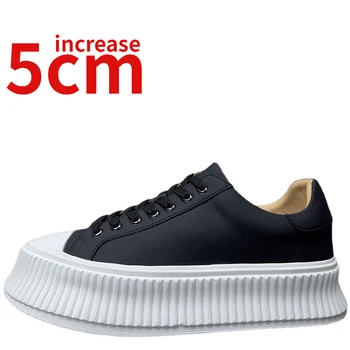 Европейска/американска мода обувки за мъже, увеличена с 5 см, бисквити фабрика.в обувки от естествена кожа, спортни Ежедневни обувки за бяла дъска, мъжки обувки