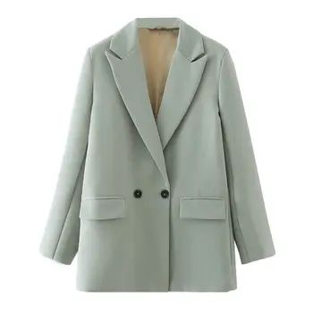 Жена луксозен офис-женски двубортный блейзър, винтажное палто, модерен назъбена яка, дълъг ръкав, дамски връхни облекла, стилни блузи 2023