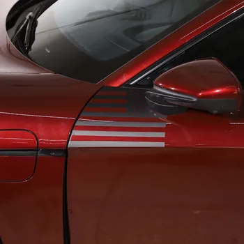 За Porsche Taycan 2019-2022, черно кола предното крило от PVC фолио с цветен модел, стикери на страничните врати, автомобилни аксесоари
