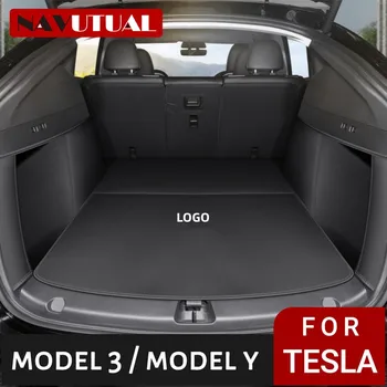 За Tesla, модел 3 Y 2017-2023, кожени материали, пълно покритие, постелки за багажник на кола, водоустойчиви аксесоари за автомобили, подложка за автомобил