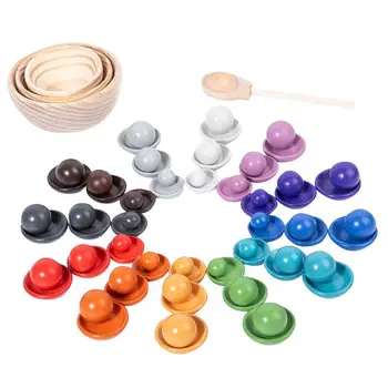 Играчки за цветовете на Дъгата Топки В Чиния Играчка Монтесори Дървени Подходящи Играчките За Ранно Обучение на Развитие на Забавната Сортиране на Цветя