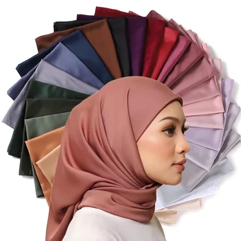 Квадратен копринен сатен, шал-хиджаб 110X110 см, женска луксозна мединская копринени завеси, мюсюлмански жена хиджаб, лъскава коприна шал, hijabs