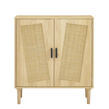 Кухненски шкаф за съхранение от естествено дърво REMA с декоративни като от ратан, конзола маса за кабинет