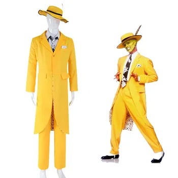 Филмът Мъжете Джим Кери Маска Cosplay Костюм Възрастни костюми за Хелоуин За Игра на Смешно Жълто Пълен Костюм Празничен Костюм