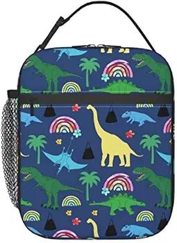 Чанта за обяд с шарките на динозаврите, фланец обяд-бокс с двойна изолация, чантата-хладилник, органайзер за обяд за работа, пикник, пътуване, къмпинг