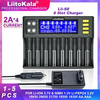 1-5 бр. LiitoKala Lii-S8 Литиево-йонна батерия от 3.7 На NiMH 1.2 Li-FePO4 3.2 В IMR 3,8 За 18650 26650 21700 26700 18350 AA AAA Зарядно устройство