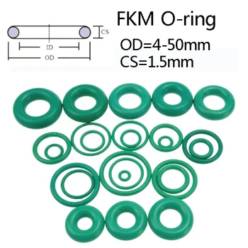 10 бр. зелена о-пръстен FKM CS 1.5 мм от фторкаучука, двигателят е с мазителна оборудване запечатване уплътнители, о-пръстен с диаметър от 4-50 мм