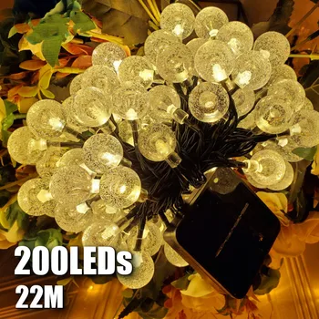 200 led гирлянди външни слънчеви приказни светлини 22 м Водоустойчива IP65 венец Коледна украса Сватбена лампа градина