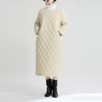 2023 зима ново японско модно дизайнерско рокля с каишка на врата си, свободна и тънка дълга памучен дрехи за жени