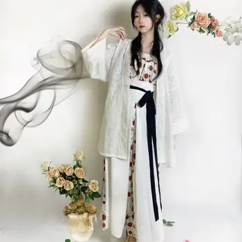 2023 нов елемент на китайската древна династия, подобрено дантелено рокля с флорални принтом, модерно ежедневното рокля hanfu за жени, танцов костюм g654