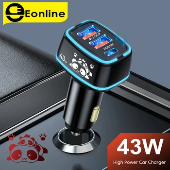 EONLINE 3D 43 W Двойна USB PD Зарядно Устройство за Бързо Зареждане C USB Зарядно за Кола За Телефон iPhone 14 13 12 Pro Max Xiaomi Huawei Samsung