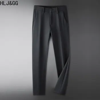 HLJ & GG Висококачествени Мъжки Обикновена Костюмные Панталони, Бизнес Ежедневни Панталони, без гладене, Приталенные прави Панталони, Мъжки Ластични Панталони Средна осветеност