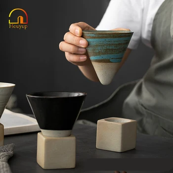 HOUYUP креативна чашата за кафе в стил ретро, керамични фуния, чаена чаша, японски стил, лате, груба керамика, домакински комплект чаши за вода, чай с мляко