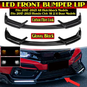 Led спойлер предна броня за устни с лек гланц черен/углеродным влакно за Honda Civic Si хетчбек 2016-2021