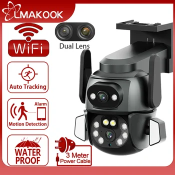 LMAKOOK 4K 8MP Двухобъективная WIFI PTZ Камера с въртяща се на 360 °, с Двойна Екран, AI, Автоматично следене на Човек, IP Камера за видеонаблюдение