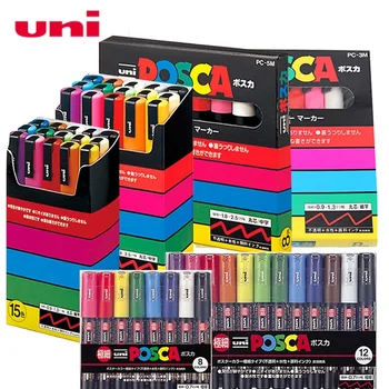 Uni Posca Акрилни Бои Маркери Комплект За Рисуване plumones Цвят Графити молив случай на PC-1M 3M 5M Стоки за Бродерия САМ Канцеларски материали