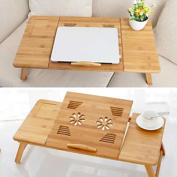 Бамбук прости маса за лаптоп и легло със сгъваем малка масичка Проста маса за общежития Мързелив плот бюро работно бюро
