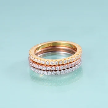 Годежен пръстен GEM'S BALLET Moissanite с пълна цяла вечност, пръстен кръгъл диамант нарязан, безцветно женски един пръстен от сребро проба 925
