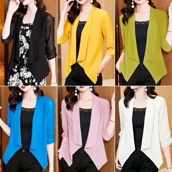 Дамски темпераментни шифоновые жилетки, летни тънки блузи, женски сако с 3/4 ръкав, универсални офис къси якета, слънчеви палто