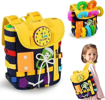 Детска чанта за практикуване на Монтесори с катарами, развитие на малък мотор и основни житейски умения, детски играчки за пътуване