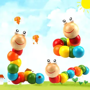 Детски играчки-червяки, цветен дървен пъзел с червяками, развитие на играчка за ранно обучение, пальчиковая игра за деца, подарък Монтесори