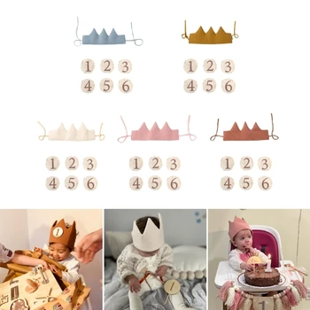 Детски шапки за рожден ден с карта с номера 0-6, памучен короната за деца, празнична шапка за момичета и момчета, аксесоари за фотография, подпори за детска фотография