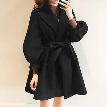 Есенно-зимния вълна палто, модни свободна яке с широка талия, однотонная яке с пищни ръкави, корейски шик жилетка S-5XL