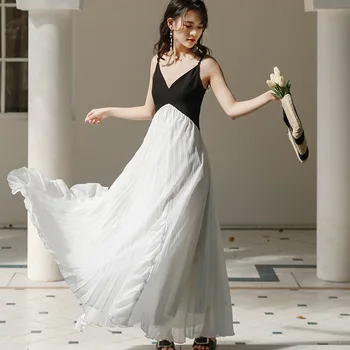 Жена ново лятно винтажное черно-бяла рокля в стил мозайка с нередовни накъдрен, супер страхотна рокля на подтяжках