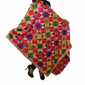 Жена Шифоновый Шал Phulkari Огледален Дизайн Етническа Многоцветное Вечерна Рокля Европейските и Американските Модни Тенденции