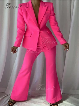 Женски костюм Tesco 2, комплект от 2 теми, яке + панталон, дълга разкроена панталони, костюм за жени, случайни бизнес офис женски костюм